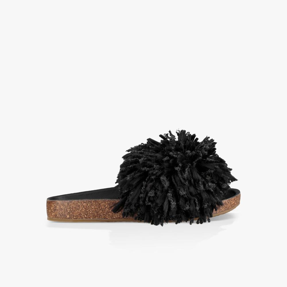 Tong UGG Cindy Slide Femme Noir Soldes 368LBYCK